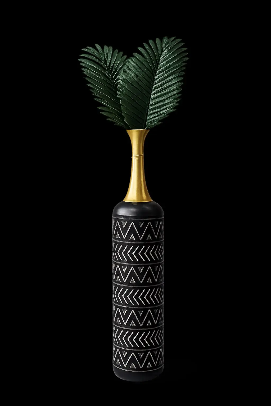 Gold Siyah Metal Dekotarif Yer Vazosu 80cm