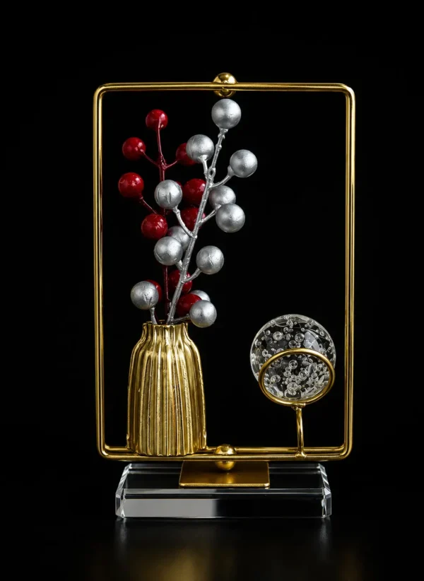 Gold Dikdörtgen Çerçeveli Dekor Küre-Vazo