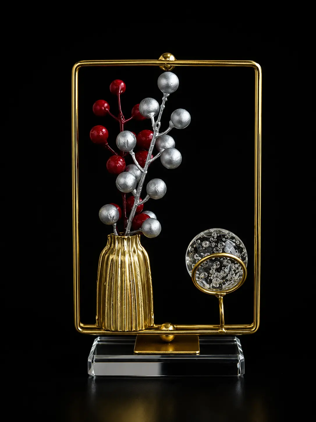 Gold Dikdörtgen Çerçeveli Dekor Küre-Vazo